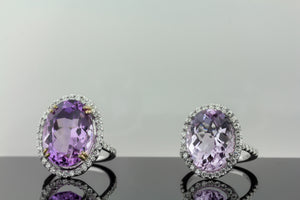 Pink Amethyst Ring with Diamond Halo