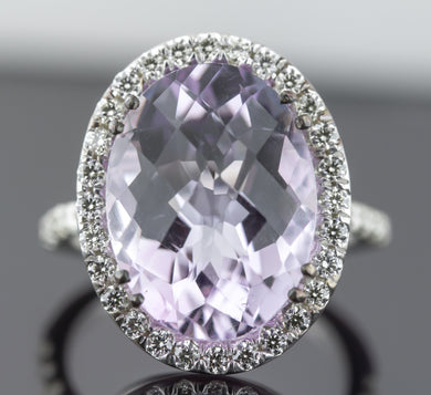 Pink Amethyst Ring with Diamond Halo