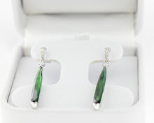 Load image into Gallery viewer, 14kt white gold earrings set with two matching Green Tourmalines