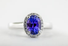 Load image into Gallery viewer, 14kt White gold ring with a genuine 1.43ct Tanzanite and .13ct diamonds